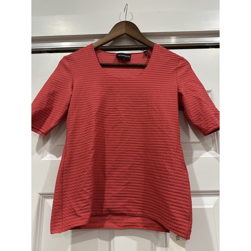 Emporio Armani Womens Red S Stretch Textured Knit T-Shirt Classic Quiet Luxury